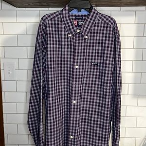 Chaps Easy Care Mens Purple & White Checkered Collared Button Down Shirt - XL